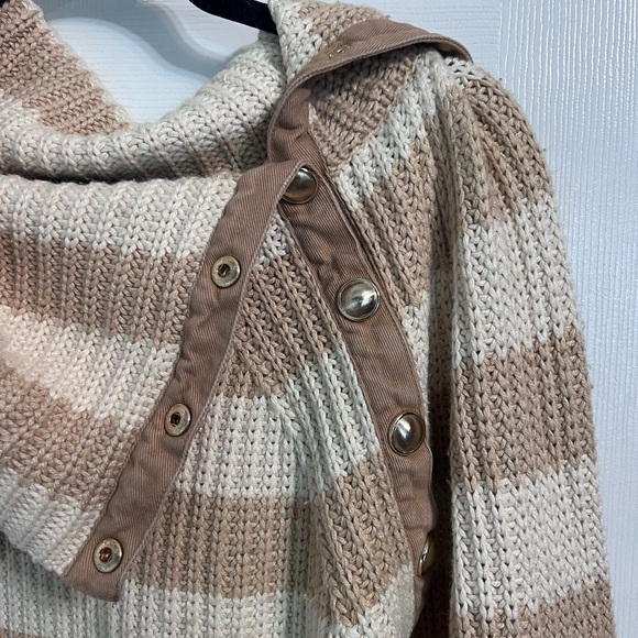 Derek Lam 10 Crosby x RTR Tan and Cream Striped Cowl Neck Sweater, Size M - Picture 3 of 7
